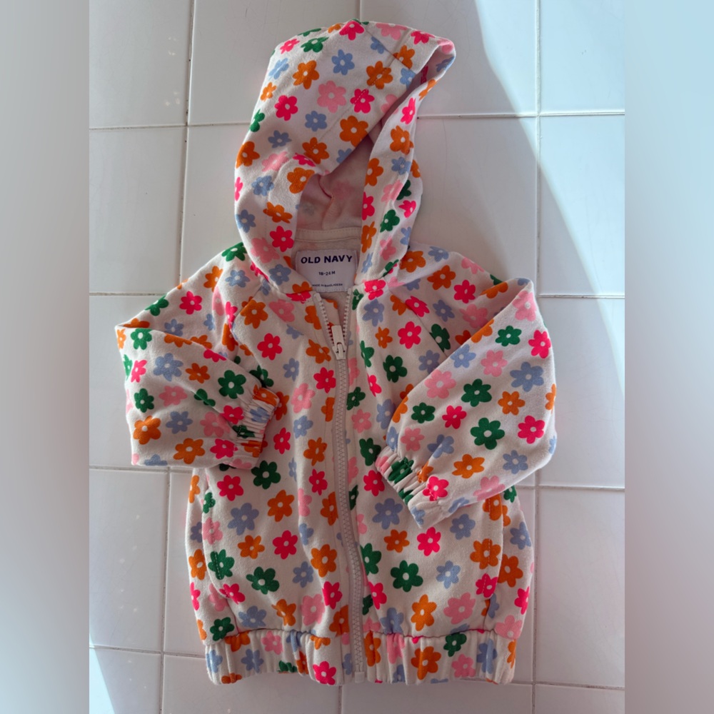 Old Navy Baby Girls Toddler Matching Floral Sweatsuit Set 18-24m Zip Hoodie - Picture 5 of 12